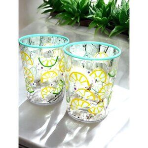 Sigrid Olsen Set Of 2 Citrus Patterned Tumblers With Lemon & Lime Design Cups
